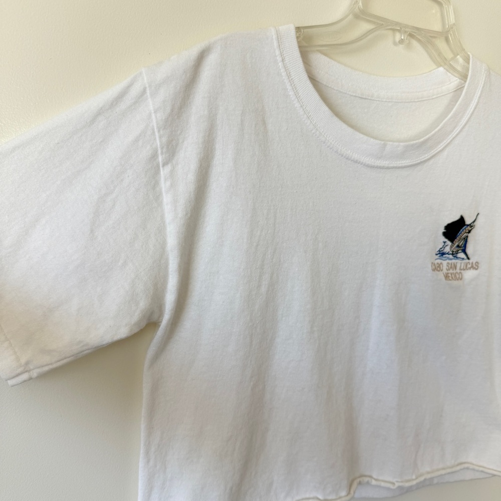 Cabo San Lucas Mexico White Embroidered Cropped T-shirt Shirt Top - Picture 5 of 9